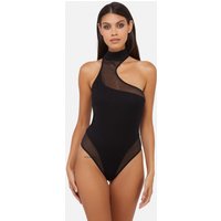 Wolf & Whistle Women's Lola Asymmetric Mesh & Jersey Body in Black | Size: 12