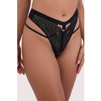 Playful Promises Women's Tabitha Dark Green Wet-Look Lace 'High Waist Thong' | Size: 16