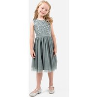 Maya Deluxe Girl's Delicate Sequin Midi Dress in Teal | Size: 3-4 Years