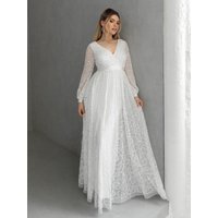Bridal Embellished Long Sleeve V Neck Maxi Dress