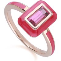 Siberian Waltz Pink Enamel & Baguette Rhodolite Ring Plated Sterling Silver