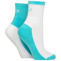 ELLE Women's 2 Pair Sports Cushioned Ankle Socks in Aqua | Size: 4-8