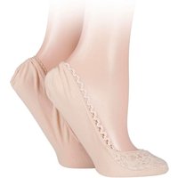 ELLE Women's 2 Pair Lacy & Plain Fashion Shoe Liners in Natural | Size: 4-8