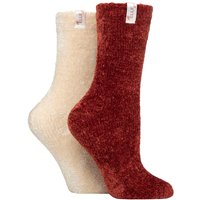ELLE Women's 2 Pair Chenille Leisure Socks in Red | Size: 4-8