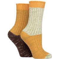 SOCKSHOP Women's 2 Pair Velvet Soft Chunky Rib Boot Socks in Yellow | Size: 4-8