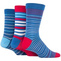 SOCKSHOP Men's 3 Pair Comfort Cuff Gentle Bamboo Striped Socks with Smooth Toe Seams in Bright Blue | Size: 12-14