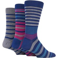 SOCKSHOP Men's 3 Pair Comfort Cuff Gentle Bamboo Striped Socks with Smooth Toe Seams in Teal | Size: 7-11