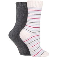 SOCKSHOP Women's 2 Pair Wool Mix Striped & Plain Boot Socks in Pale Pink | Size: 4-8