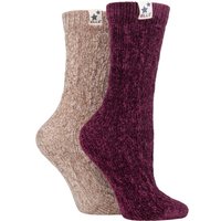 ELLE Women's 2 Pair Cable Knit Chenille Boot Socks in Purple | Size: 4-8