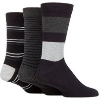 SOCKSHOP Men's 3 Pair Comfort Cuff Gentle Bamboo Striped Socks with Smooth Toe Seams in Mid Grey | Size: 12-14