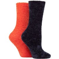 ELLE Women's 2 Pair Chenille Leisure Socks in Orange | Size: 4-8
