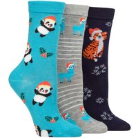 SOCKSHOP Lazy Panda Women's 3 Pair Christmas Bamboo Socks | Size: 4-8