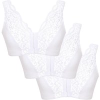 Eden House Women's Pack of 3 Bra Cotton Lace Front Fastening Magic Bra in White | Size: 24