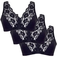 Eden House Women's Pack of 3 Bra Cotton Lace Front Fastening Magic Bra in Black | Size: 16