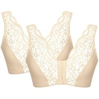 Eden House Women's Pack Of Two Lace Front Fastening Magic Bras in Beige | Size: 10