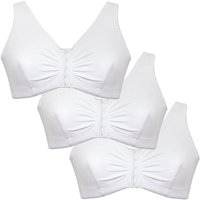 Eden House Women's Pack of 3 Bra Cotton Front Fastening Magic Bra in White | Size: 10