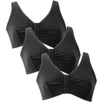 Eden House Women's Pack of 3 Bra Cotton Front Fastening Magic Bra in Black | Size: 24