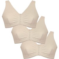 Eden House Women's Pack of 3 Bra Cotton Front Fastening Magic Bra in Ecru | Size: 24