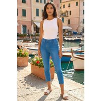 Roman Women's Cropped Stretch Denim Jegging in Mid Blue | Size: 10