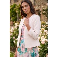 Roman Women's Cropped Bolero Tailored Jaquard Jacket Wedding Shrug Fitted Blazer in Light Pink | Size: 14