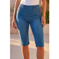 Roman Women's Stretch Knee Length Pedal Pusher in Mid Blue | Size: 10