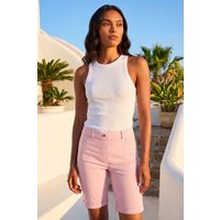 Roman Women's Elastic Waist Turn Up Stretch Shorts in Pink | Size: 16