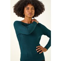 Roman Women's Ribbed Textured Jumper in Emerald | Size: 20