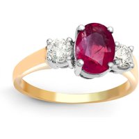Jewelco London Women's 18ct Gold Diamond Red Ruby Trilogy Engagement Ring 8mm | Size: j