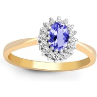 9ct Gold Diamond Tanzanite Classic Royal Cluster Ring 9mm O