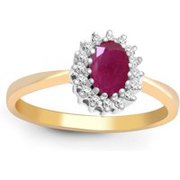 Jewelco London Women's 9ct Gold Diamond Red Ruby Classic Royal Cluster Ring 9mm | Size: K
