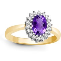Jewelco London Women's 9ct Gold Diamond Purple Amethyst Classic Royal Cluster Ring 11mm | Size: K