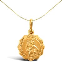 Jewelco London 9ct Gold Scallop Edged St Christopher Medallion Pendant