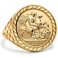 Jewelco London 9ct Gold St George Dragon Slayer Basket Full-Sovereign-Size Ring | Size: X