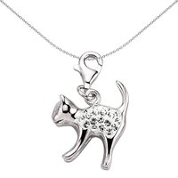 Jewelco London Women's Sterling Silver Crystal Pouncing Cat Link Charm