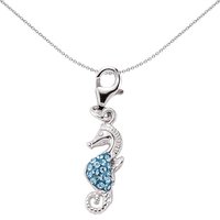Jewelco London Women's Sterling Silver Blue Crystal Hippocampus Seahorse Link Charm