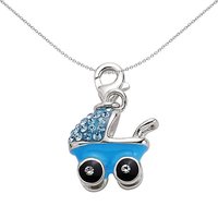 Sterling Silver Enamel Crystal Buggie Pram Link Charm