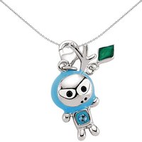 Jewelco London Women's Sterling Silver Blue Enamel Crystal Spaceman Alien Link Charm