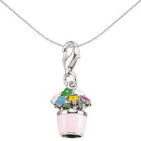 Sterling Silver Enamel Flower Pot Bouquet Link Charm