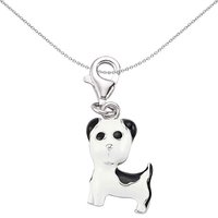 Jewelco London Women's Sterling Silver Black White Enamel Puppy Cat Lobster Link Charm