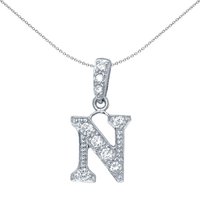 Silver CZ Letter N Initial Pendant Necklace 18 inch
