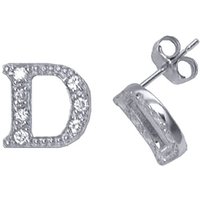 Jewelco London Women's Sterling Silver Initial Identity Stud Earrings Letter D