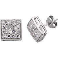 Silver CZ Grid Cluster Stud Earrings