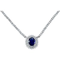 Silver Oval CZ Royal Di Cluster Pendant Necklace 15inch