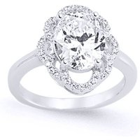 Jewelco London Women's Silver Oval CZ Solitaire Engagement Ring | Size: Large