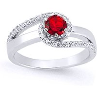 Jewelco London Women's Silver Red CZ Whirlpool Tornado Solitaire Engagement Ring | Size: Large