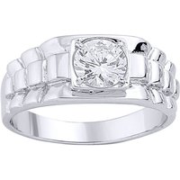 Silver CZ Watch Strap Solitaire Signet Ring