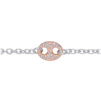 Jewelco London Women's 2-Colour Silver CZ Belcher Cocoa Bean Charm Bracelet