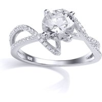 Jewelco London Women's Silver CZ Solitaire Engagement Ring | Size: Medium