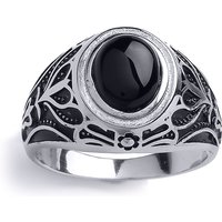 Silver Oval Onyx Carved Cabochon Signet Ring White X