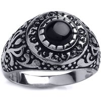Silver Onyx Carved Cabochon Signet Ring White T